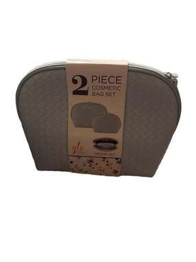 GloTech 2 Piece Faux Leather Woven Nested Cosmetic Bag Set in Light Blue